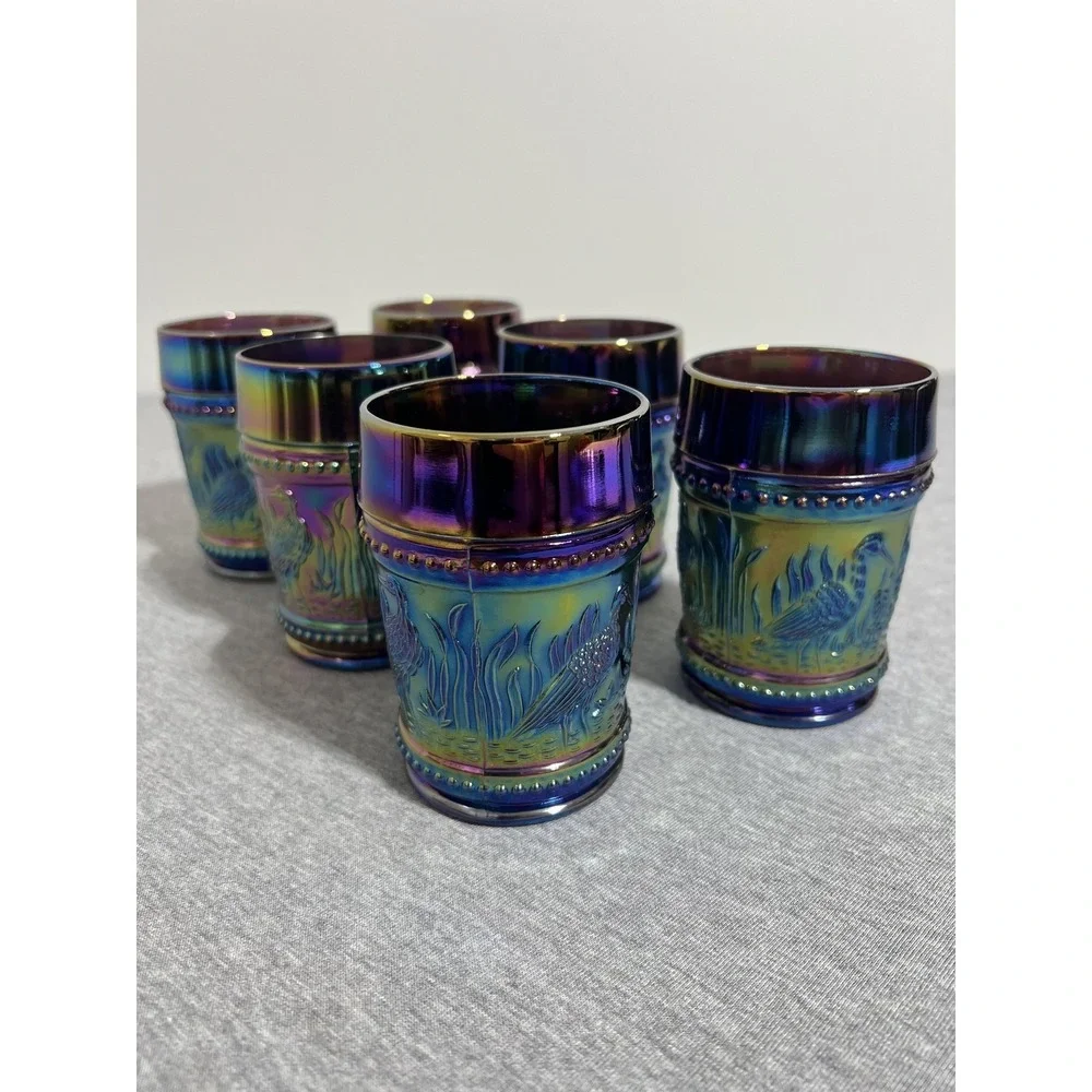 Vintage Westmoreland‎ Carnival Glass Bird Tumblers Set of 6 Heron 4 Inch